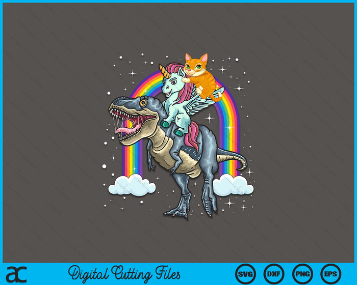 Cat Unicorn Riding Dinosaur T Rex Kitten Lover Space Galaxy SVG PNG Digital Cutting File