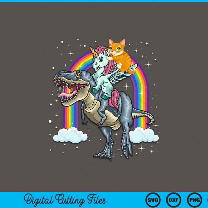 Cat Unicorn Riding Dinosaur T Rex Kitten Lover Space Galaxy SVG PNG Digital Cutting File