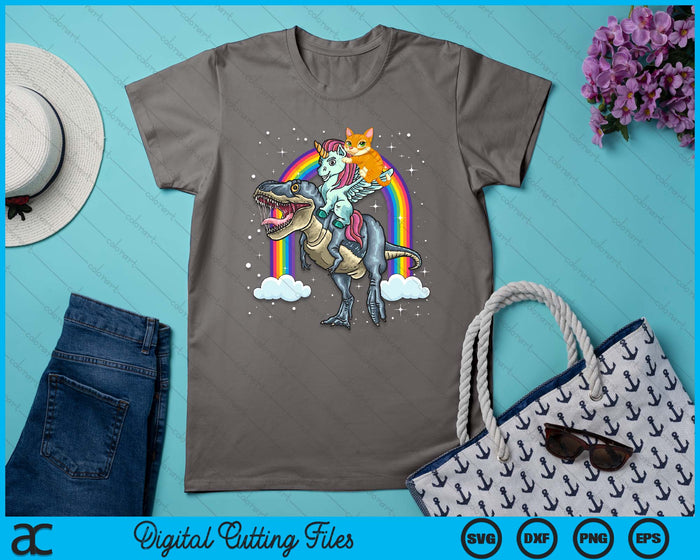 Cat Unicorn Riding Dinosaur T Rex Kitten Lover Space Galaxy SVG PNG Digital Cutting File