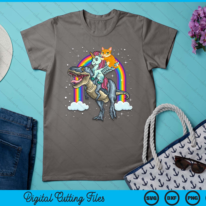 Cat Unicorn Riding Dinosaur T Rex Kitten Lover Space Galaxy SVG PNG Digital Cutting File