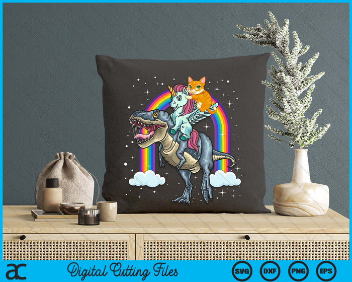 Cat Unicorn Riding Dinosaur T Rex Kitten Lover Space Galaxy SVG PNG Digital Cutting File