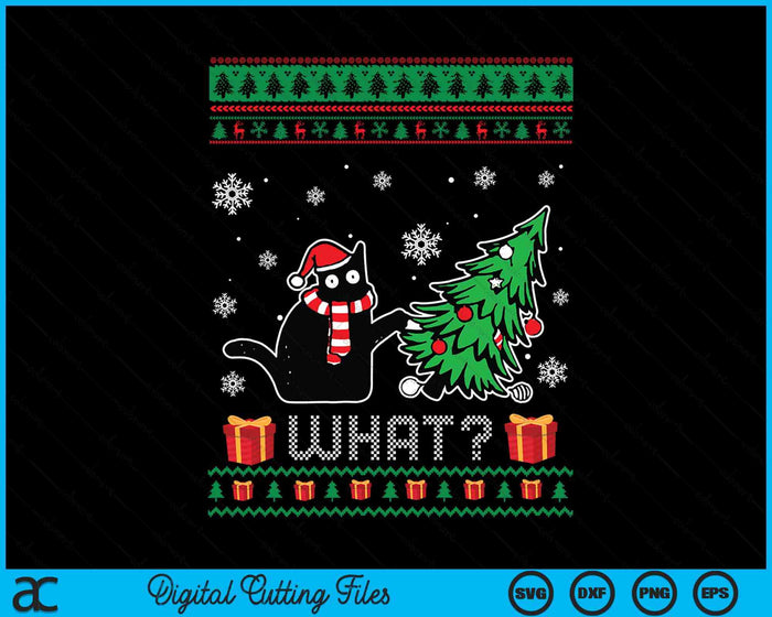 Cat What Funny Black Cat Pushing Christmas Tree Ugly Xmas SVG PNG Digital Printable Files