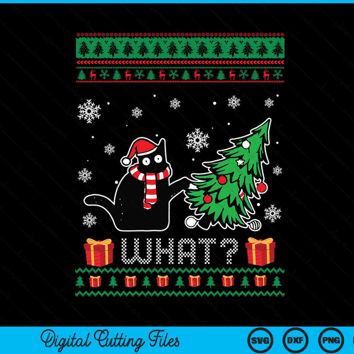 Cat What Funny Black Cat Pushing Christmas Tree Ugly Xmas SVG PNG Digital Printable Files