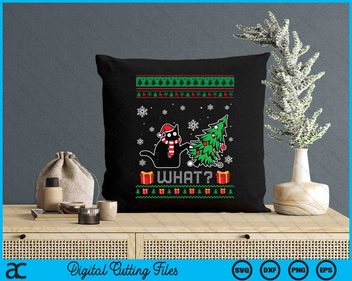 Cat What Funny Black Cat Pushing Christmas Tree Ugly Xmas SVG PNG Digital Printable Files