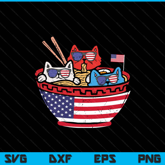 Cats Ramen Anime American Flag USA Funny 4th Of July Fourth SVG PNG Digital Printable Files