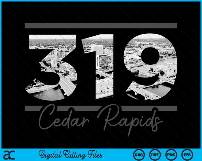 Cedar Rapids 319 Netnummer Skyline Iowa Vintage SVG PNG digitale snijbestanden 