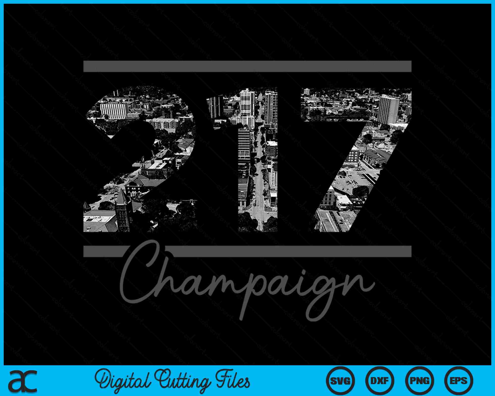 217 Champaign 217 Area Code Skyline Illinois Vintage SVG PNG Cutting Files ...