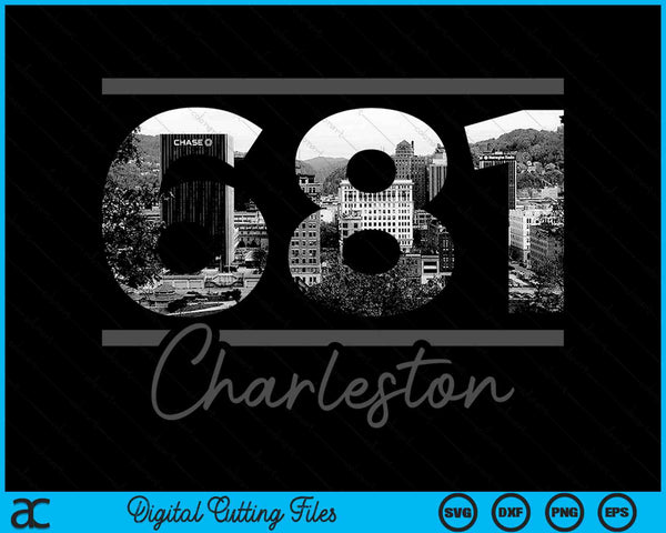 Charleston 681 Netnummer Skyline West Virginia Vintage SVG PNG digitale snijbestanden