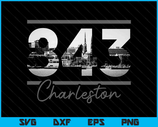 Charleston 843 Area Code Skyline South Carolina Vintage SVG PNG Cutting Printable Files