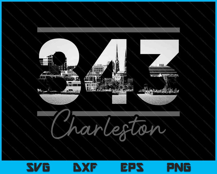 Charleston 843 Código de área Skyline Carolina del Sur Vintage SVG PNG Cortar archivos imprimibles