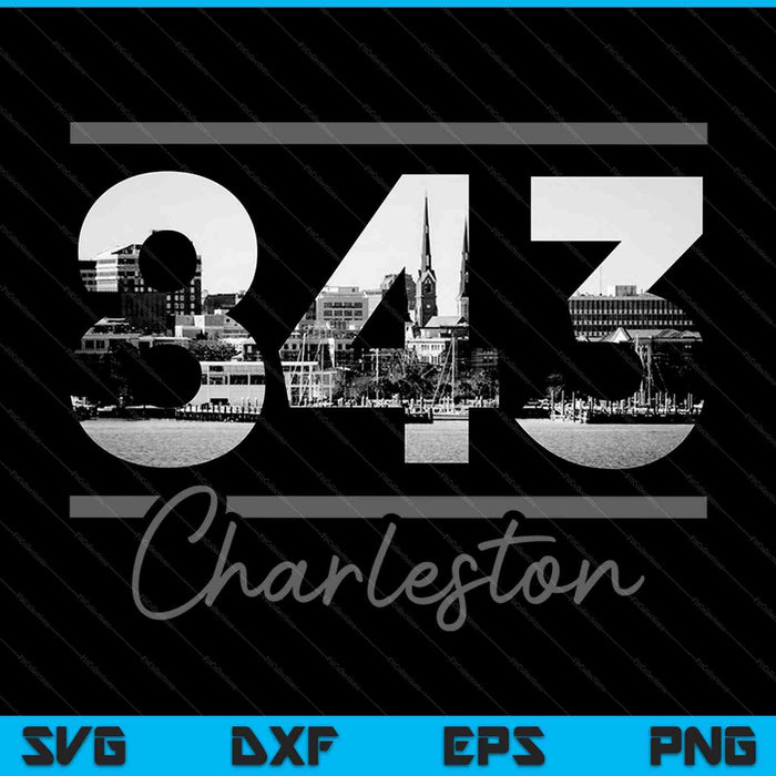 Charleston 843 Area Code Skyline South Carolina Vintage SVG PNG Cutting Printable Files