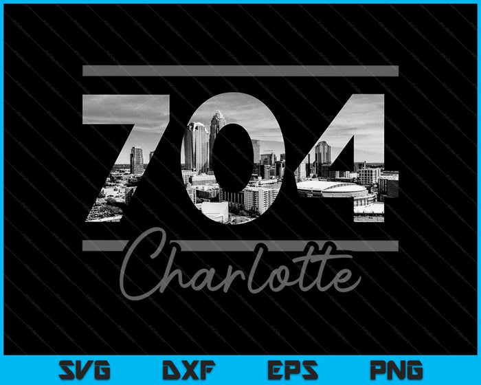 Charlotte 704 Código de área Skyline Carolina del Norte Vintage SVG PNG Cortar archivos imprimibles