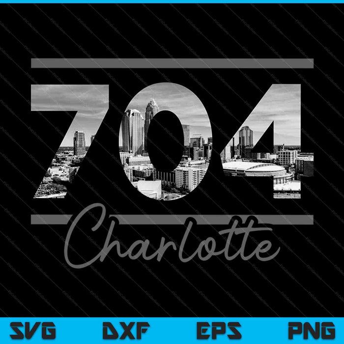 Charlotte 704 Area Code Skyline North Carolina Vintage SVG PNG Cutting Printable Files