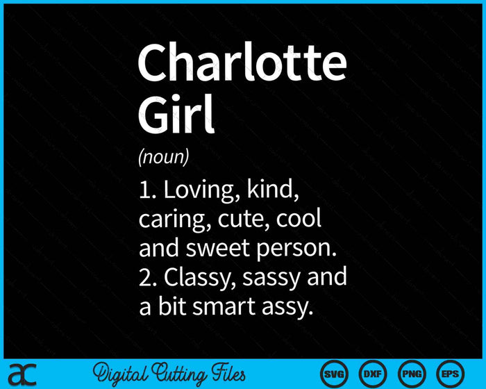 Charlotte Girl NC North Carolina City Home Roots SVG PNG digitale snijbestanden