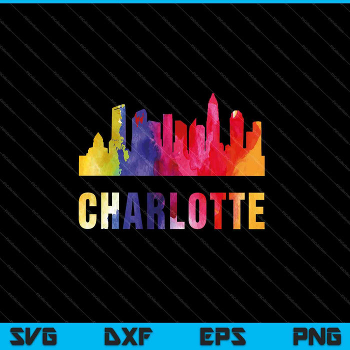 Charlotte acuarela Skyline Home State souvenir regalo SVG PNG corte archivos imprimibles