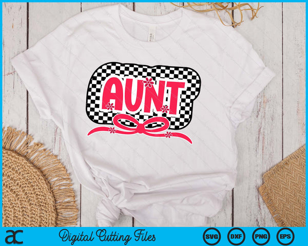 Checkered Aunt Pink Coquette Bow Retro Checkered Mothers Day SVG PNG Digital Printable Files