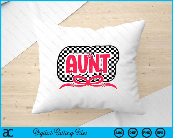 Checkered Aunt Pink Coquette Bow Retro Checkered Mothers Day SVG PNG Digital Printable Files