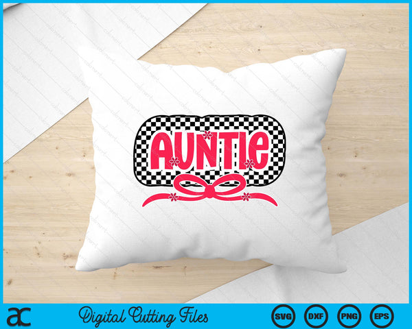 Checkered Auntie Pink Coquette Bow Retro Checkered Mothers Day SVG PNG Digital Printable Files