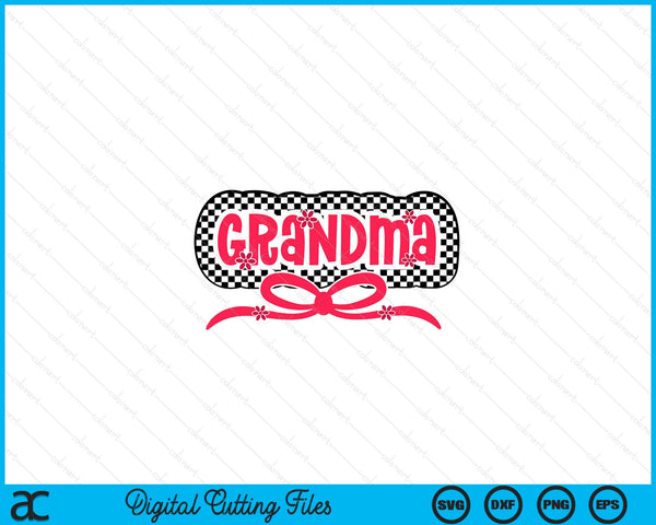 Checkered grandma pink coquette bow retro checkered Mothers Day SVG cut file