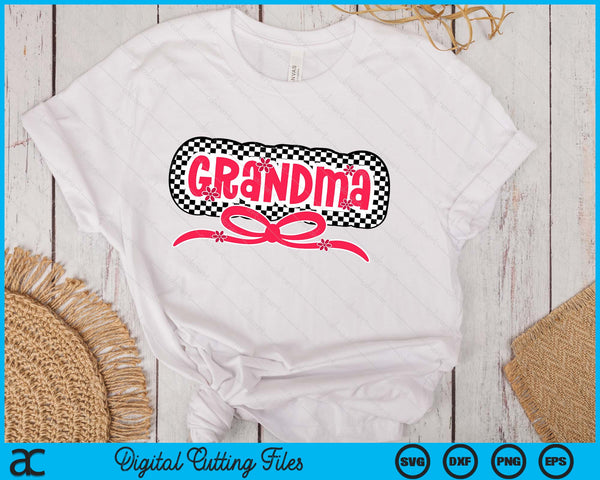 Checkered Grandma Pink Coquette Bow Retro Checkered Mothers Day SVG PNG Digital Printable Files