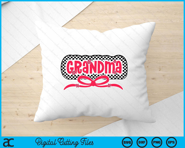 Checkered Grandma Pink Coquette Bow Retro Checkered Mothers Day SVG PNG Digital Printable Files