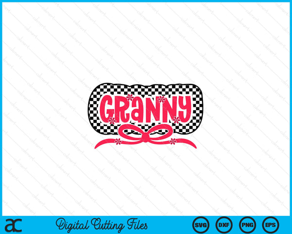 Checkered granny pink coquette bow retro checkered Mothers Day SVG cut file