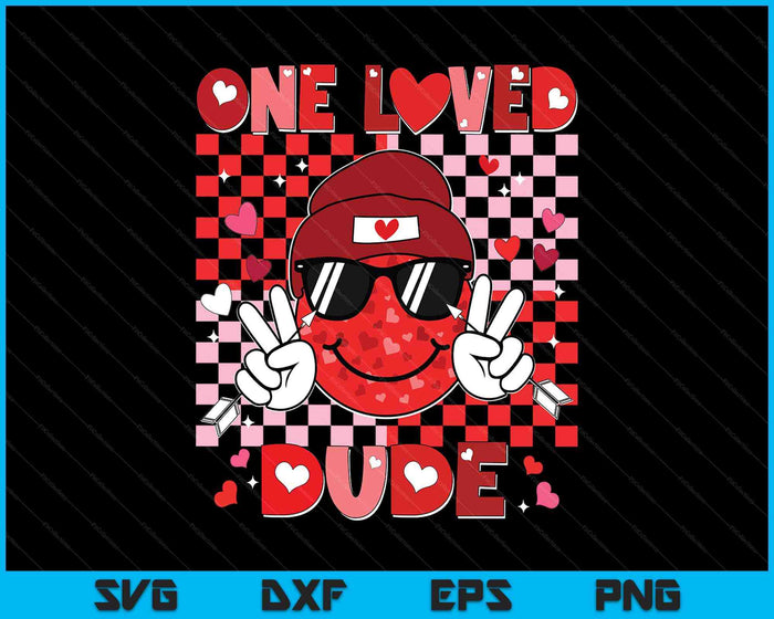 Checkered Heart One Loved Dude Valentines Day SVG PNG Digital Printable Files