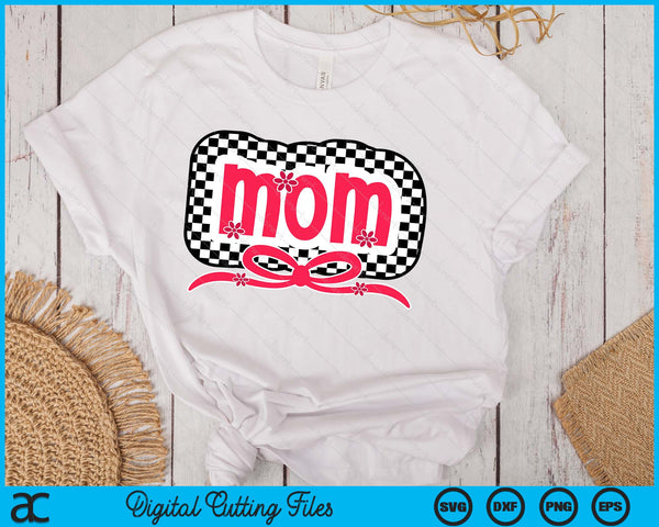 Checkered Mom Pink Coquette Bow Retro Checkered Mothers Day SVG PNG Digital Printable Files