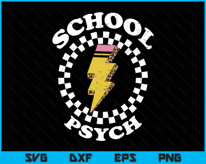 Checkered School Psychologist Pencil Lightning Bolt School SVG PNG Digital Printable Files