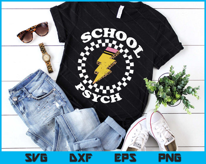 Checkered School Psychologist Pencil Lightning Bolt School SVG PNG Digital Printable Files