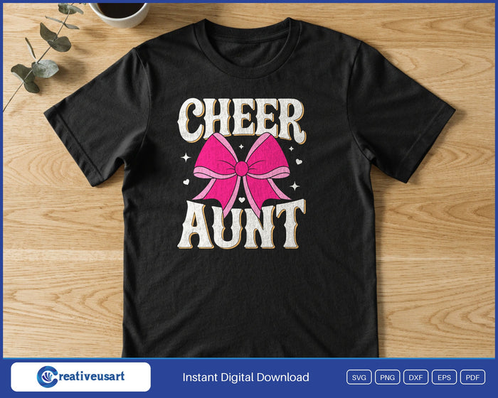 Cheer Aunt SVG printed on a black t-shirt
