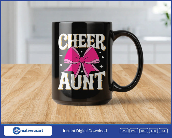 Cheer Aunt SVG design on a black coffee mug