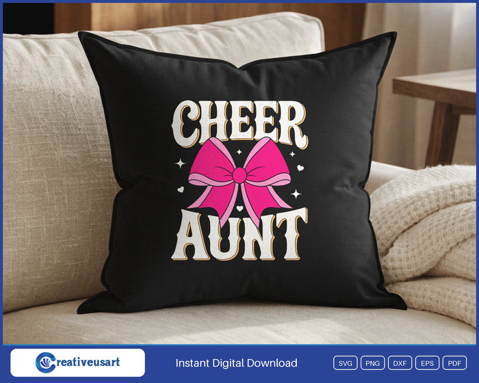 Cheer Aunt SVG design on a black throw pillow