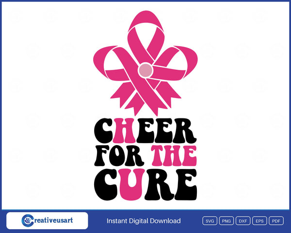 Cheer For The Cure with a pink ribbon shaped like a pom pom SVG design on a white background