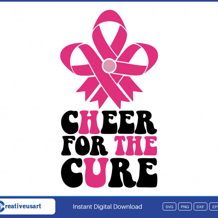 Cheer For The Cure with a pink ribbon shaped like a pom pom SVG design on a white background