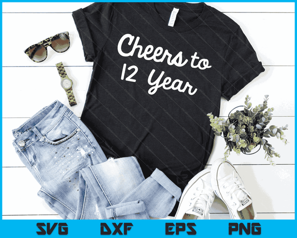 Cheers to 12 Year Twelfth Paper Wedding Anniversary Party SVG PNG Digital Printable Files