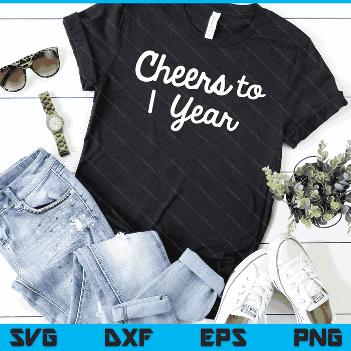 Cheers to 1 Year First Paper Wedding Anniversary Party SVG PNG Digital Printable Files