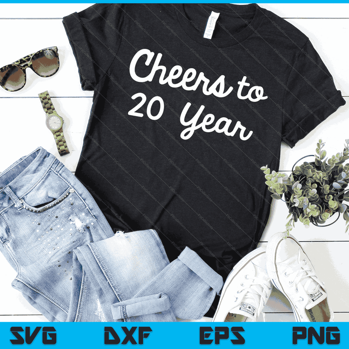Cheers to 20 Year Twentieth Paper Wedding Anniversary Party SVG PNG Cutting Printable Files