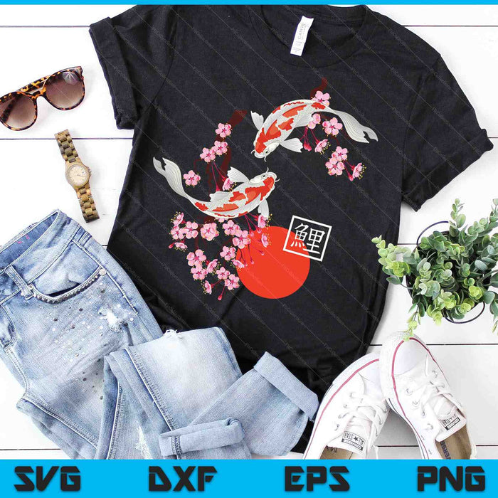 Cherry Blossom Koi Carp Fish Japanese Sakura Graphic Art SVG PNG Digital Cutting Files