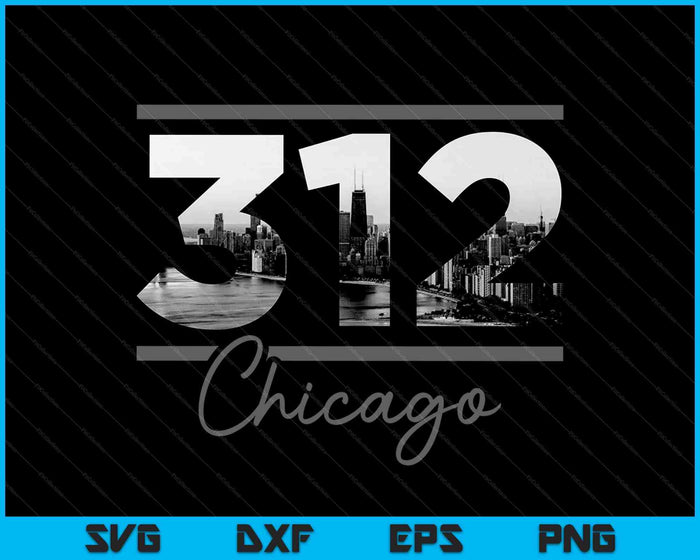 Chicago 312 Código de área Skyline Illinois Vintage SVG PNG Cortar archivos imprimibles