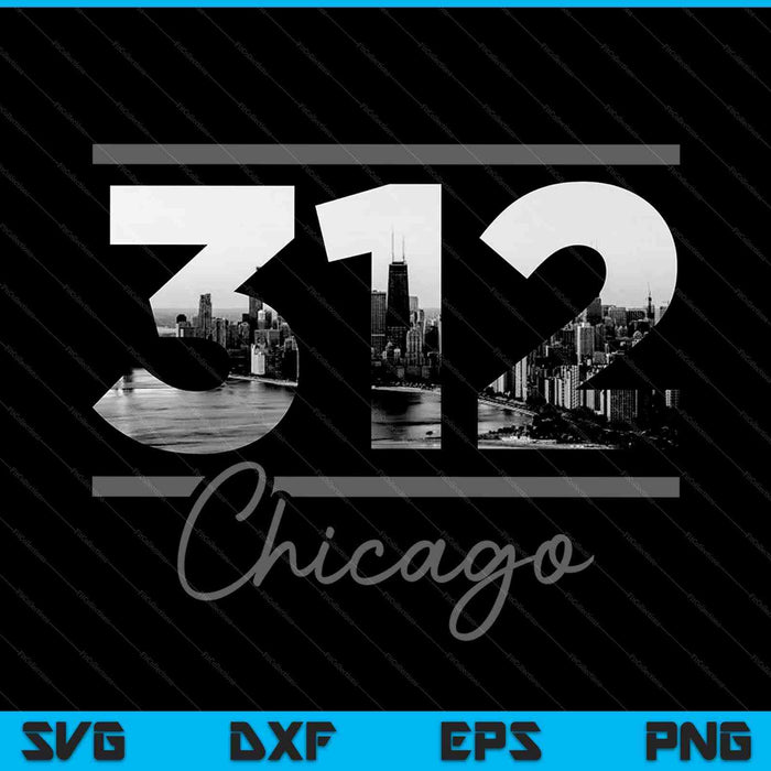 Chicago 312 Area Code Skyline Illinois Vintage SVG PNG Cutting Printable Files