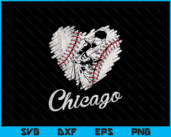 Chicago Baseball Heart Distressed Vintage Baseball Fans SVG PNG Digital Printable Files