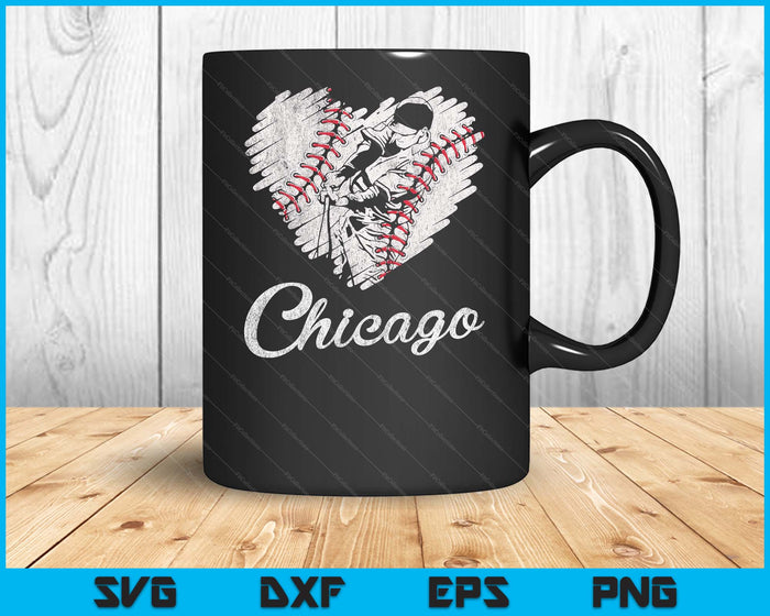 Chicago Baseball Heart Distressed Vintage Baseball Fans SVG PNG Digital Printable Files