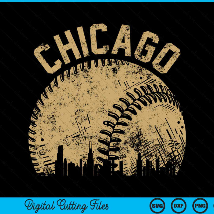 Chicago Baseball Skyline Player Coach Fan SVG PNG Digital Printable Files