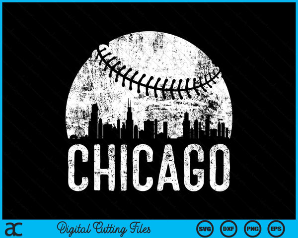 Chicago Skyline Vintage Chicago Baseball SVG PNG Digital Cutting Files