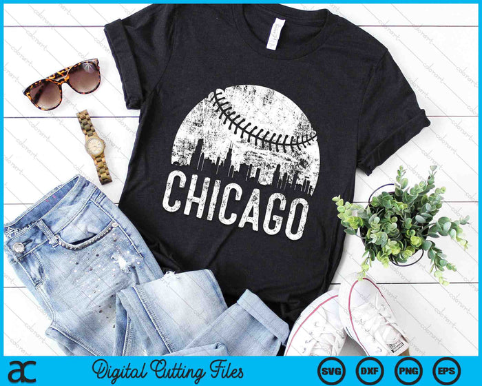 Chicago Skyline Vintage Chicago Baseball SVG PNG Digital Cutting Files