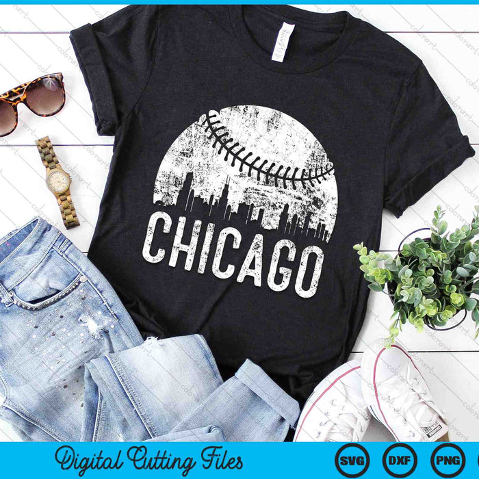 Chicago Skyline Vintage Chicago Baseball SVG PNG Digital Cutting Files