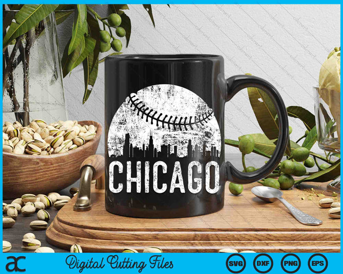 Chicago Skyline Vintage Chicago Baseball SVG PNG Digital Cutting Files