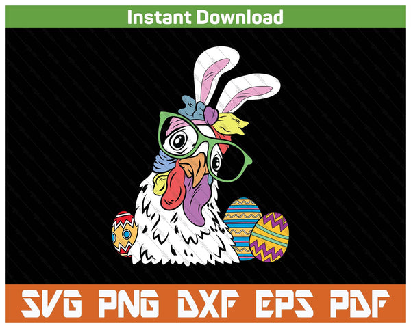 Chicken egg hunting Easter bunny ears farm animal spring SVG cut file