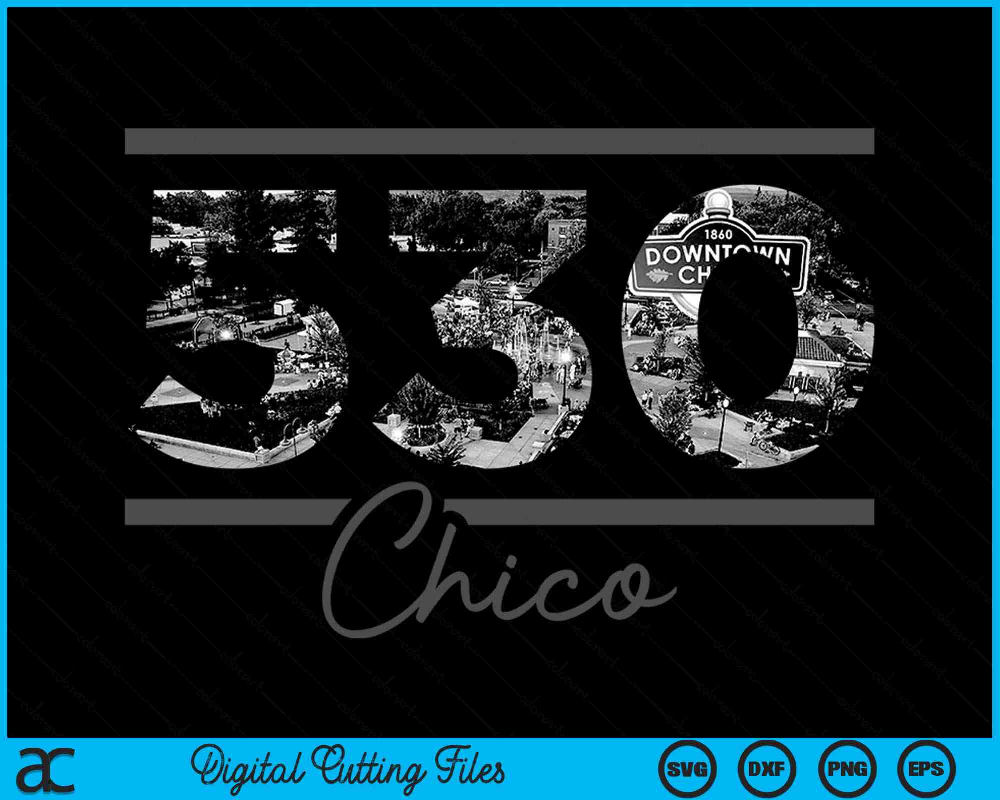 Chico 530 Area Code Skyline California Vintage SVG PNG Cutting Files ...